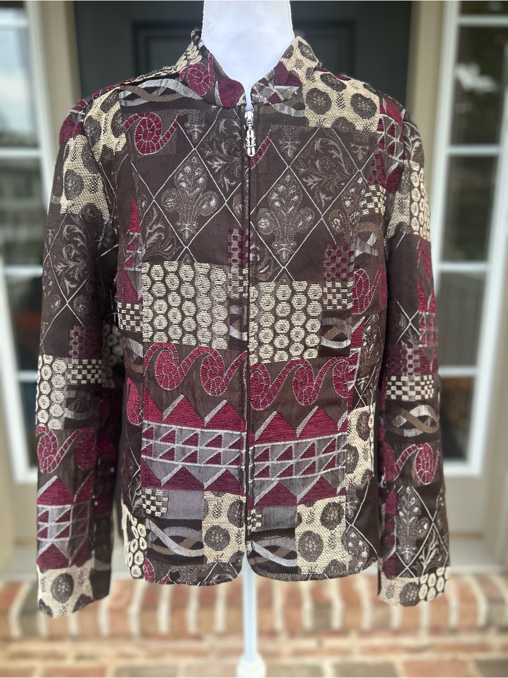 Vintage 90s 2000s shimmer patchwork brocade tapestry full zip jacket Large